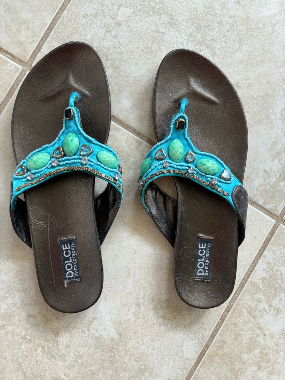 Dolce by mojomoxy Turquoise Embellished Women's Thong Sandals Size 11